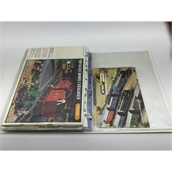 Modern loose leaf binder containing sixteen 1960s/1970s model railway catalogues including almost complete run of Tri-ang/Tri-ang Hornby seventh to nineteenth editions, rare Australian Releases 1977 edition, two Wrenn etc