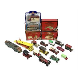 Three boxed Matchbox Models of Yesteryear models, boxed Corgi Silver Jubilee Bus, Matchbox Superkings Daf car transporter, other loose die-cast models to include Lledo, Corgi Classics etc