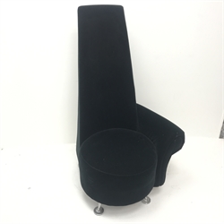  'Potenza' high back chair with single scrolled arm, upholstered in black velvet with chromed rounded feet, H121cm