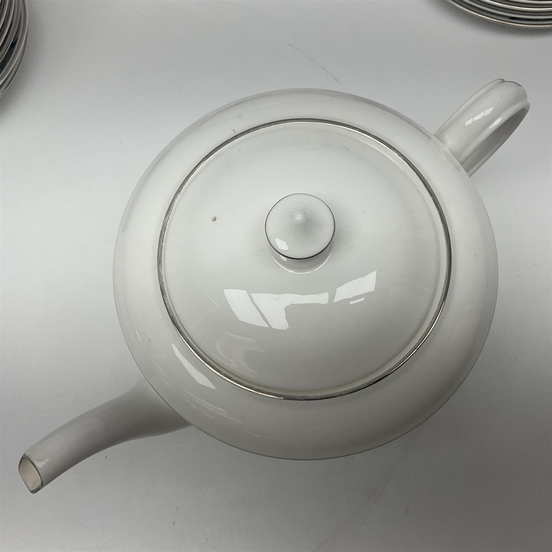 Royal Worcester Beaufort tea service, comprising teapot, milk jug, open saucier, eleven teacups, twelve saucers, eight dessert plates and one cake plate