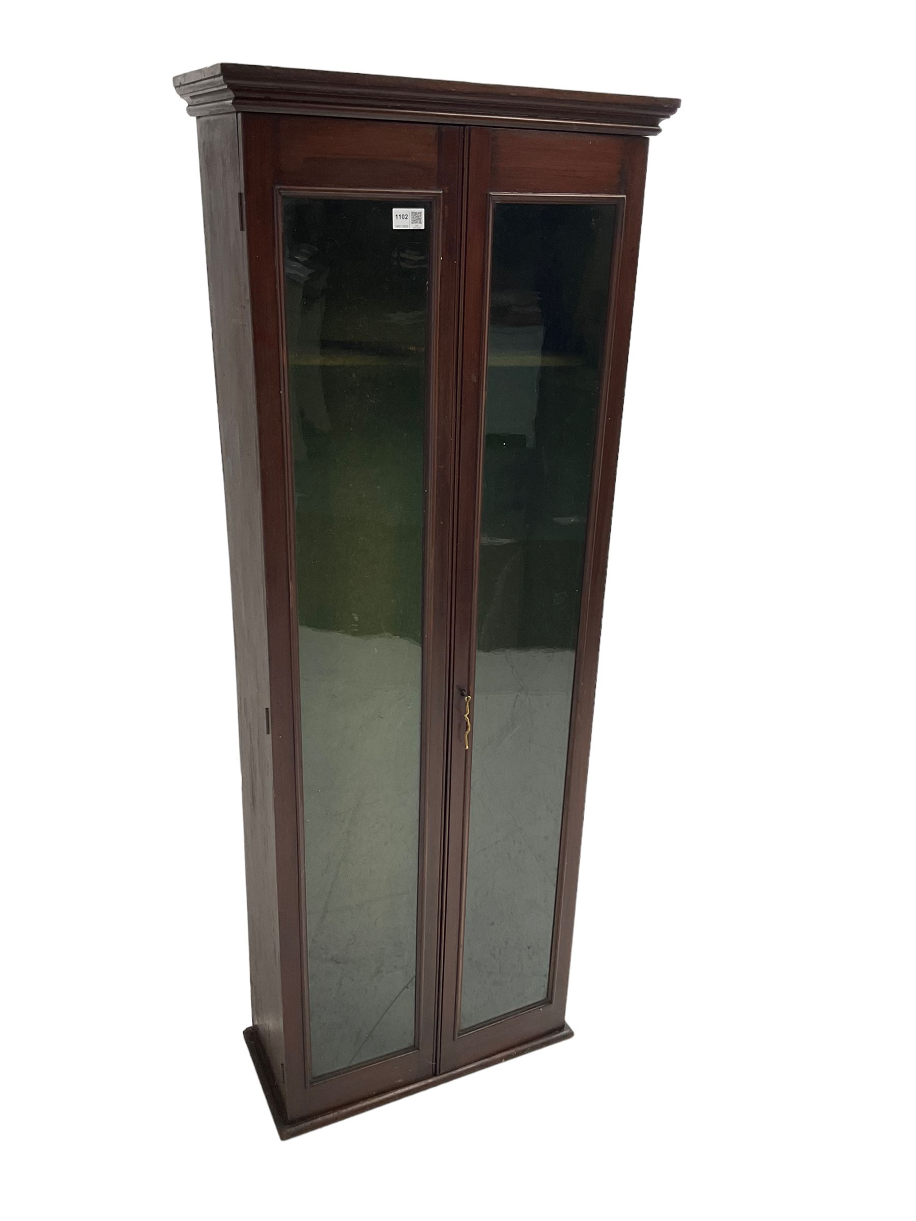 19th century mahogany gun cabinet, enclosed by two glazed doors