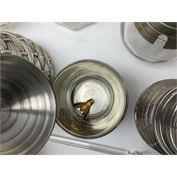 Collection of glass beehive honey pots, to include a blue slag example, milk glass, pink, green, etc together with four white metal examples (16) 