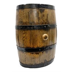 19th century oak and metal bound coopered barrel, H51cm W36cm