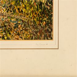 Richard Bolton (British 1950-): Chickens and Cows, watercolour signed and dated '03, 30cm x 24cm; Ray Canham (British 20th Century): 'The Forgotten Gate', gouache signed and dated '85, titled on the mount 27cm x 37cm (2)