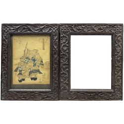 Pair of early 20th century carved oak frames, aperture 26cm x 19cm, one containing a 19th century Japanese woodblock print (2)