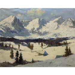 Ján Grotkovský (Czechoslovakian 1902-1961): Tatra Mountain Range, oil on canvas signed, indistinctly inscribed verso 55cm x 70cm (unframed)