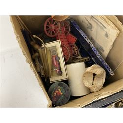 Mining lamp, together with two oil lamps, together with brass candlesticks and other collectables, in three boxes 