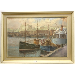  Don Micklethwaite (British 1936-): Fishing Boats in Scarborough Harbour, oil on artist's board signed 49cm x 74cm   DDS - Artist's resale rights may apply to this lot    