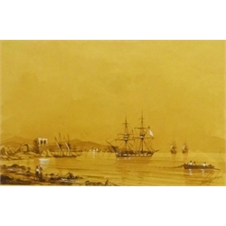 Attrib. Ivan Konstantinovich Aivazovsky (Russian 1817-1900): Shipping off the Coast, sepia wash heightened in white signed in Cyrillic 19cm x 29cm