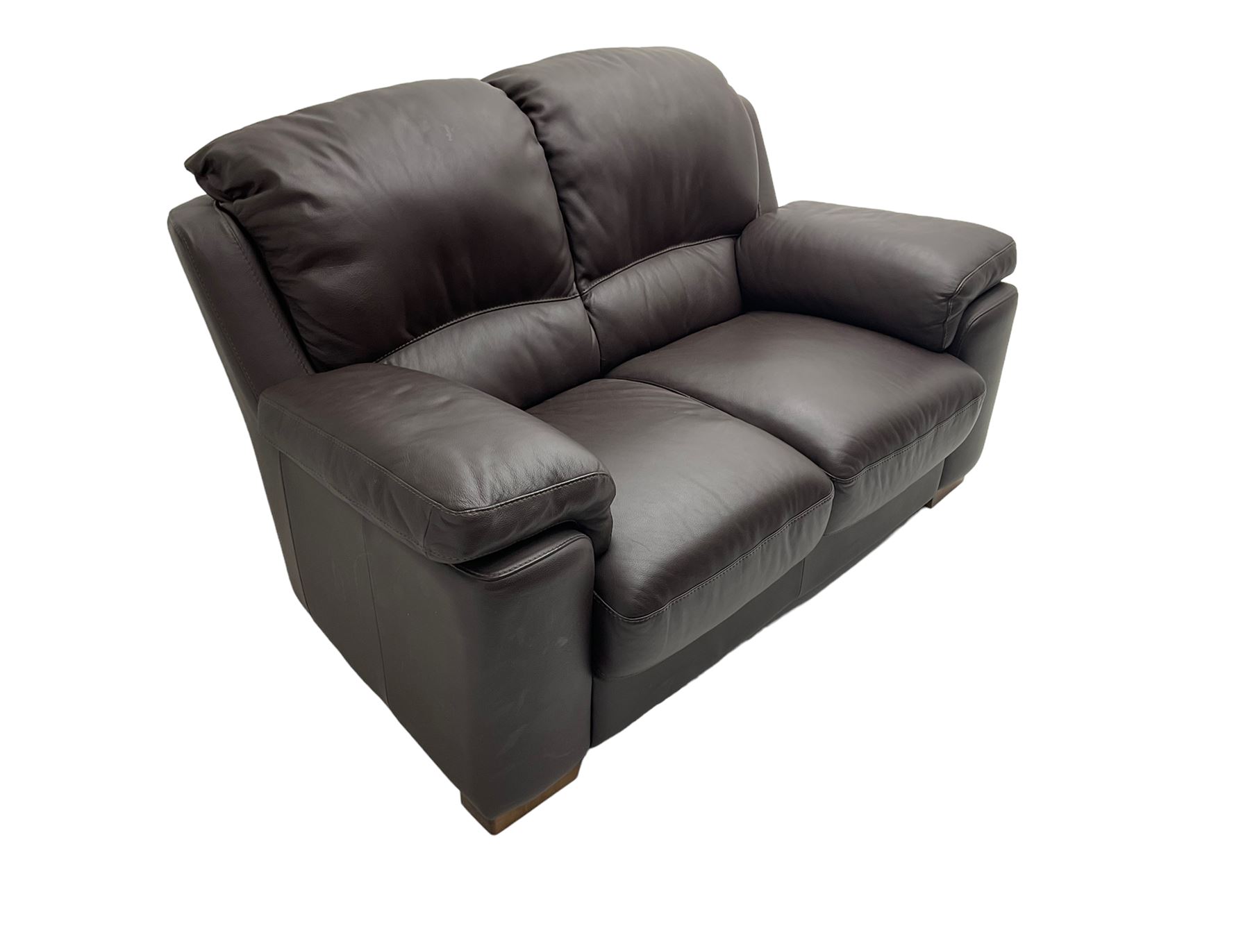 Rogers of York - pair two seat sofas, upholstered in soft brown leather