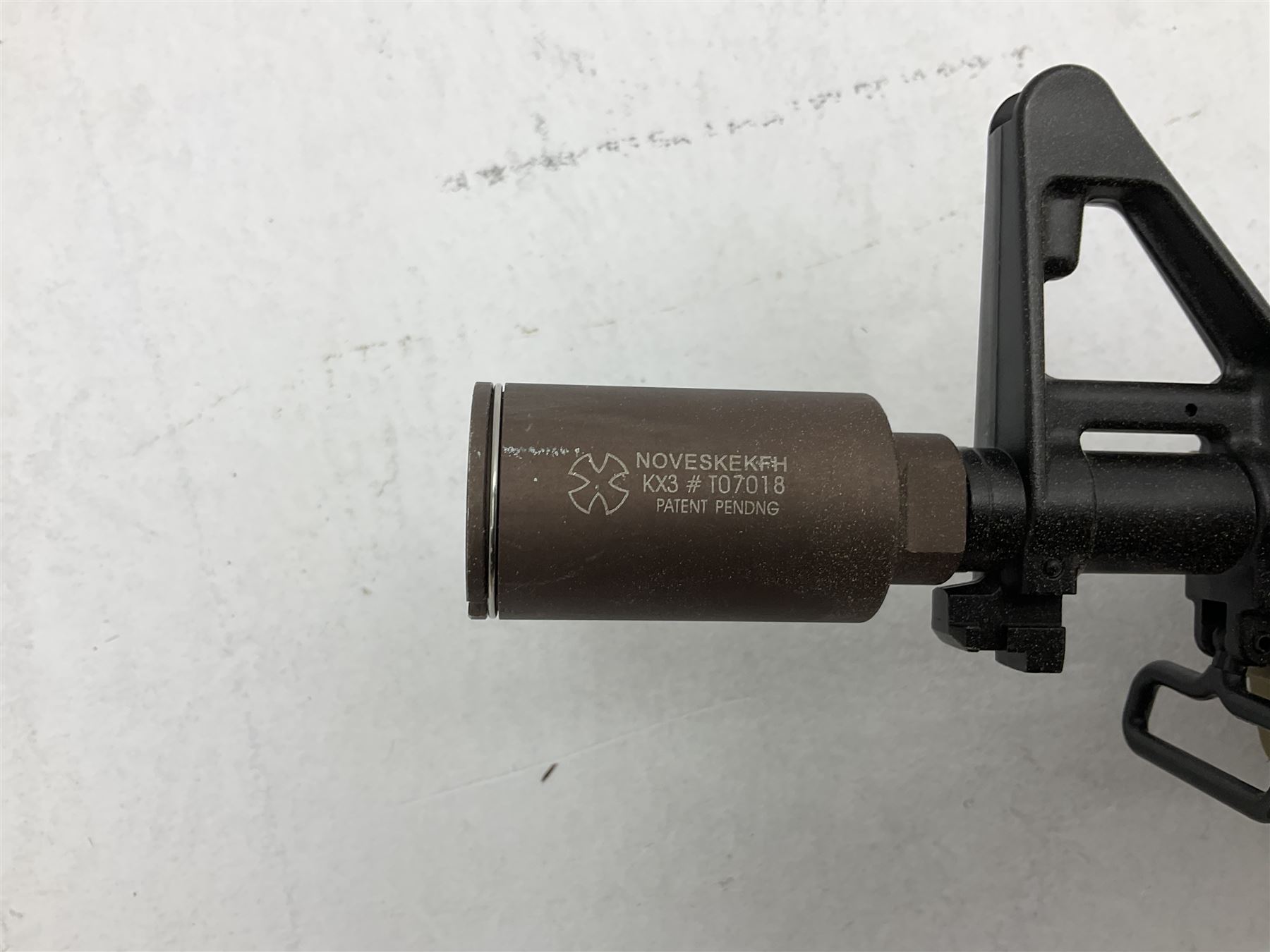 Combat Machine lithium battery powered airsoft BB rifle, 'Complete AEG Series' to fire 5mm pellets, with adjustable length stock L69cm non-extended; with six magazines, Trijicon ACOG red dot telescopic sight, battery charger etc (NO BATTERIES)