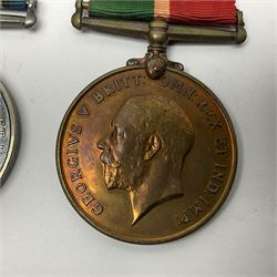 WWI Mercantile Marine pair of medals comprising British War Medal and Mercantile Marine Medal awarded to David J. Mordecai; both with ribbons (2)