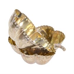 Pair of Victorian silver open salts, of trefoil shamrock form with crimped rims and gilt interiors, hallmarked Joseph Jennens & Co, Birmingham, H2cm, L5cm