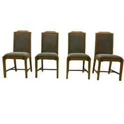 Windsor by Mark Devany oak rectangular extending dining table, with butterfly leaf, and four chairs with upholstered seats and backs