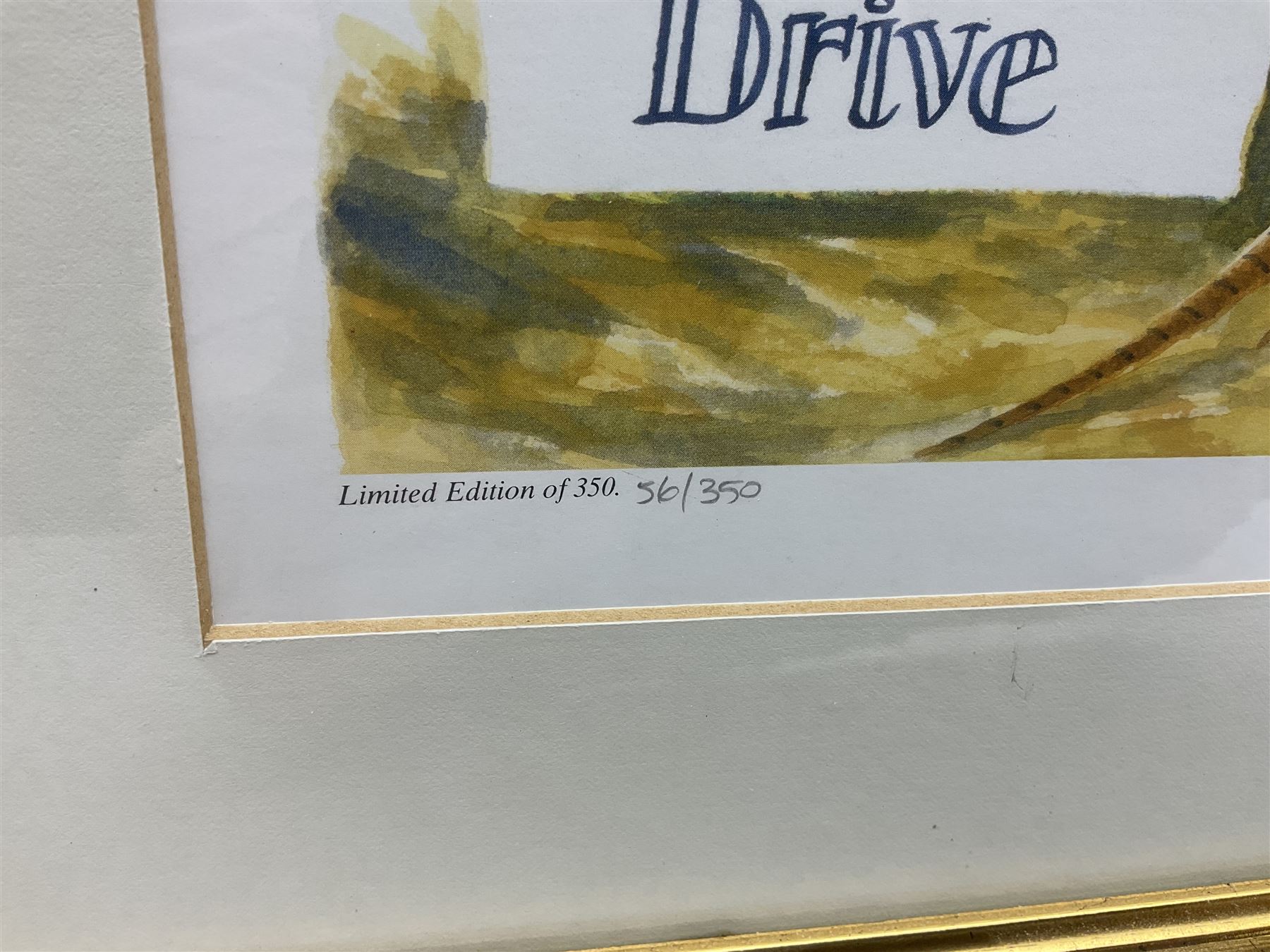 Five limited edition framed coloured prints of shooting interest comprising after C. Stanley Todd game birds taking flight in a mountainous lake landscape no.348/600; after J.C. Harrison game birds in flight over fields no.285/500; after Alan B. Hayman  'A Right and Left?' no.398/850; after Andy Beck 'Pheasant Drive' no.56/350; and after Leo Stans 'Autumn Air'; all signed on the mount; various frames (5)
