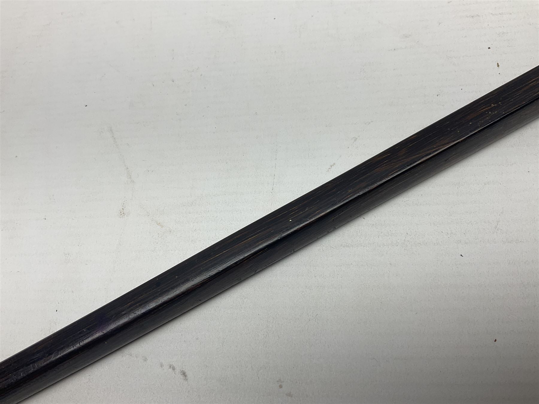 Austrian Art Nouveau zebra wood walking stick, silver covered angular handle relief decorated with stylised flowers, hallmarked Vienna c1900, makers mark LM, H84cm