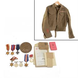 Military memorial plaque, medal and military dress awarded to two generations of the Potte...