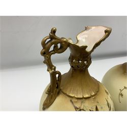 Pair of Turn Vienna blush ivory ewers decorated with floral sprays and gilt, H25cm