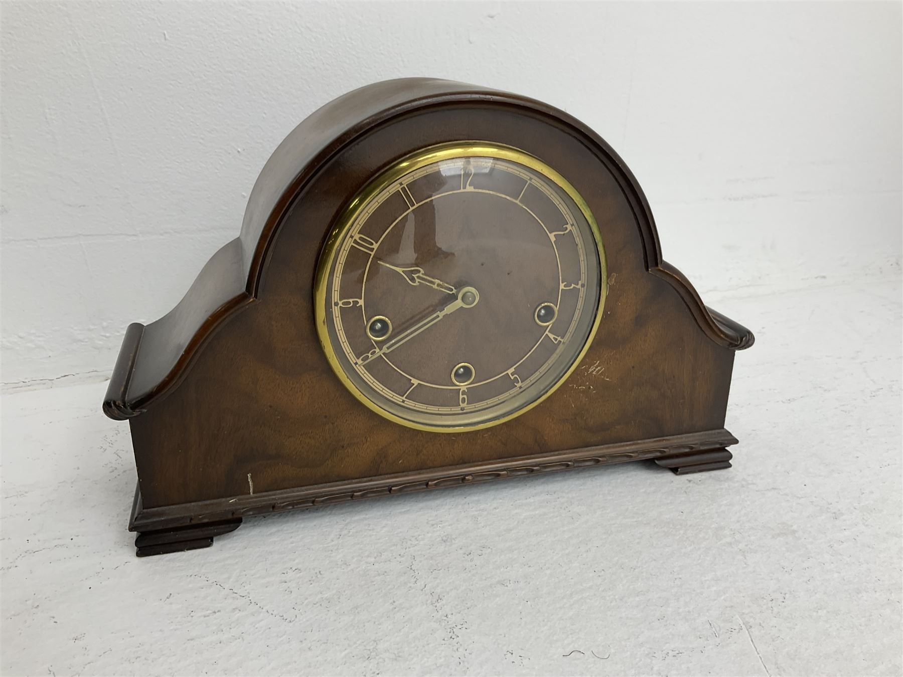 Mahogany cased Westminster chiming mantle clock  and a 1950’s Westminster chiming mantle clock with an all wooden dial (2)