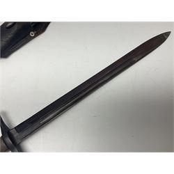 WW2 Italian Model 1891 bayonet with 30cm fullered blade; cross-piece marked PS 1941; in associated leather covered scabbard with frog L45cm overall