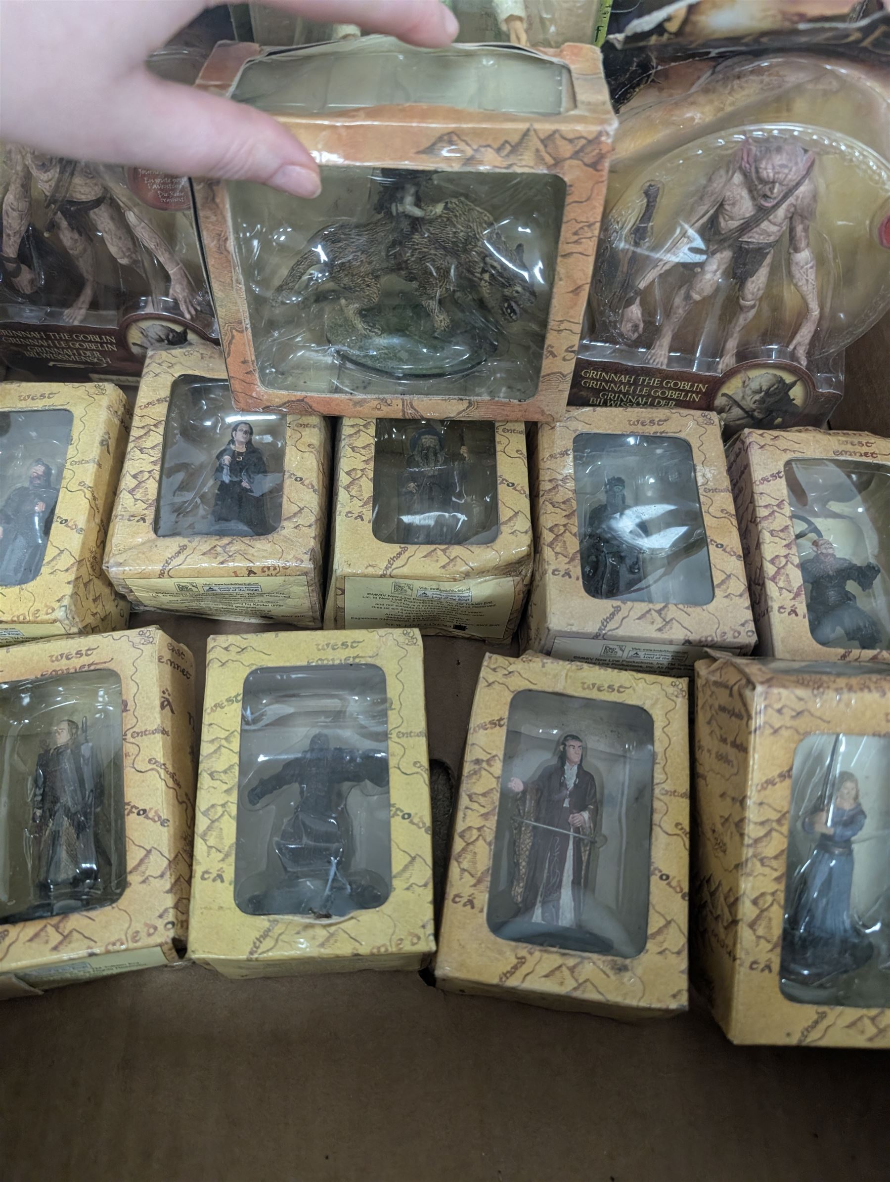 Lord of the Rings action figures, including Toy Biz Gimli, Ring Wraith, Frodo, Treebeard, Deluxe Beast and Rider set, etc and Eaglemoss collectors models, some with magazines, in two boxes