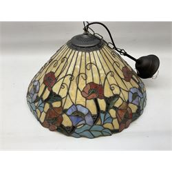 Tiffany style hanging leaded glass light shade, decorated with blooming poppy flowers, approx H58cm incl fitting