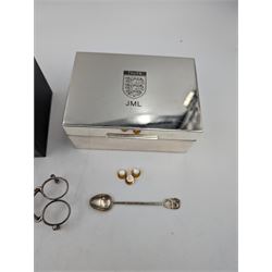 Links of London silver plated box, engraved The FA JML, together with a similar silver plated Links of London candle and other silver plated items