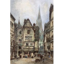 Paul Marny (French/British 1829-1914): Continental Street with Figures, watercolour signed 44cm x 30cm