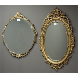  Circular ornate gilt framed bevel edged mirror (W53cm, H69cm) and an oval ornate gilt framed mirror  