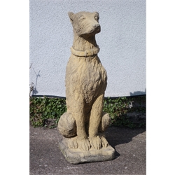  Composite stone garden model of a rough haired hound, H76cm   