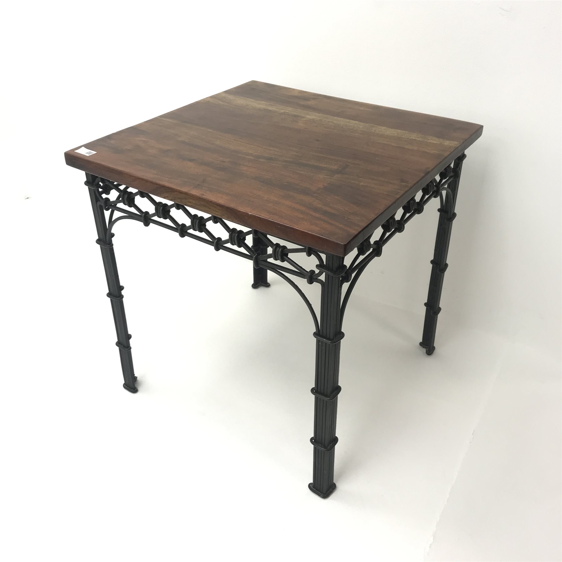 Laura Ashley rectangular hard wood coffee table, wrought metal supports