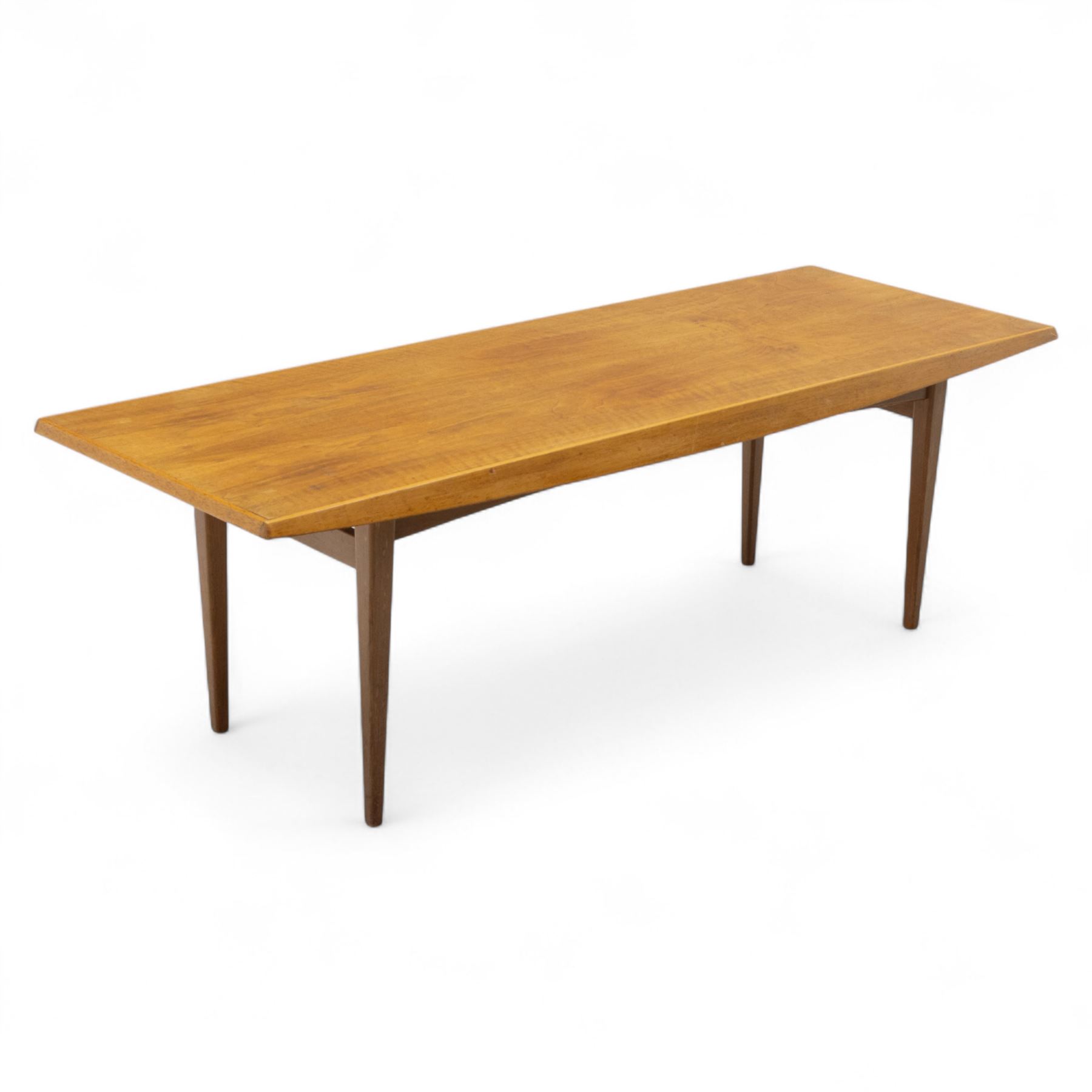Gordon Russell - mid 20th century mahogany and teak coffee table, chamfered sides and tapered legs