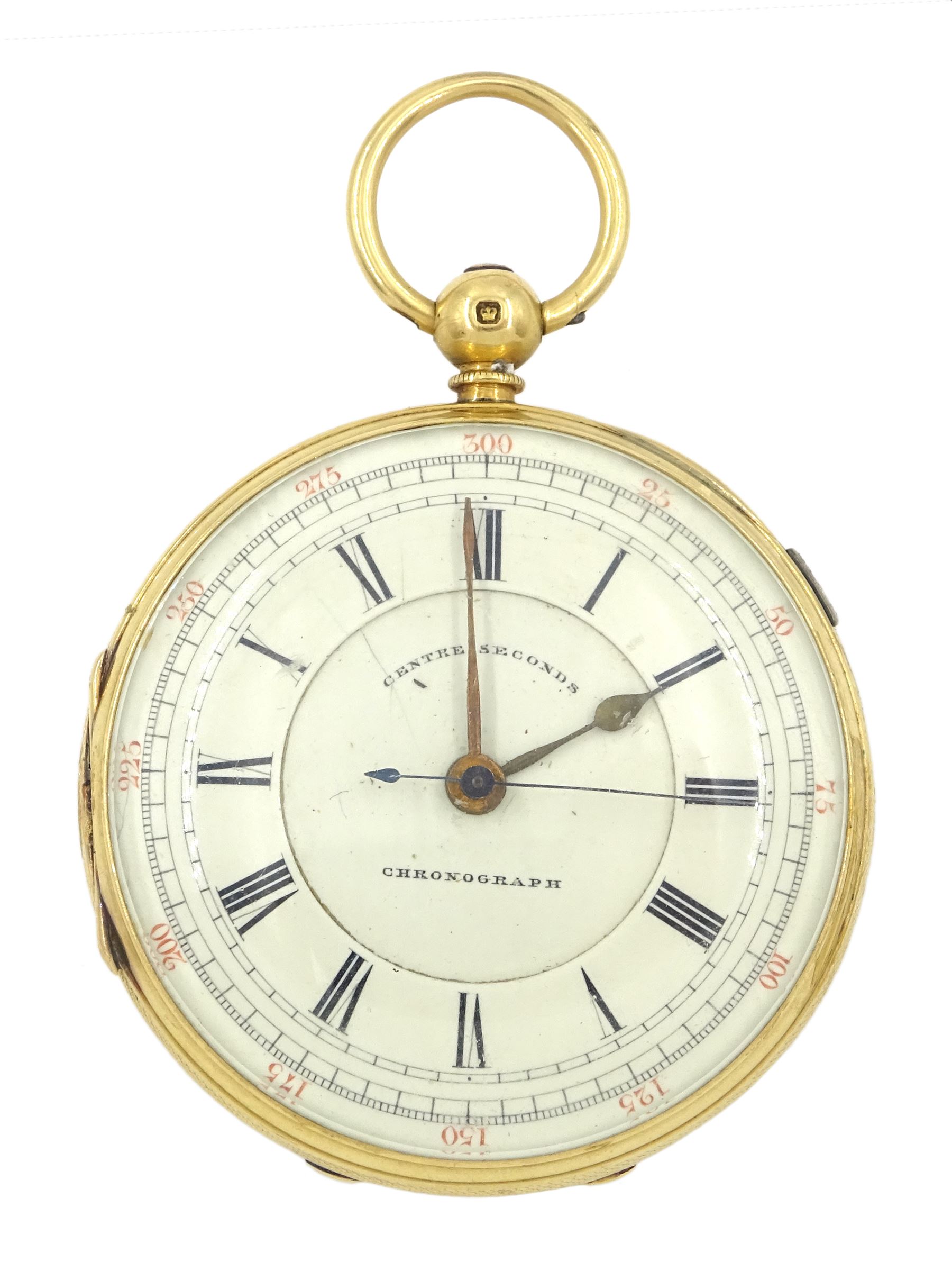 Victorian 18ct gold open face lever chronograph chronometer pocket
