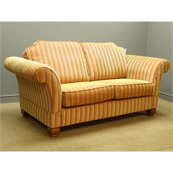  Two seat sofa upholstered in red and gold stripe fabric, W188cm, D96cm - 18 months old  