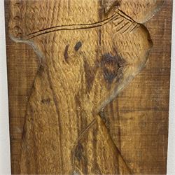 20th century hardwood Dutch folk art Speculaasplank or biscuit mould, typically carved with figure in traditional dress, H132cm