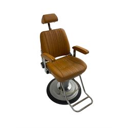 Belmont - mid 20th century barber's chair, upholstered in tan leather with chrome frame, hydraulic and swivel action 