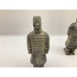 Three Chinese 'Terracotta Warrior' style figures, tallest H27cm