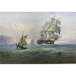 Michael James Whitehand (British 1941-): 'Battle of Flamborough Head', oil on canvas signed 60cm x 88cm