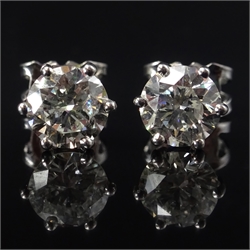  Pair of 18ct white gold diamond stud ear-rings, hallmarked, each diamond approx 0.8 carat  