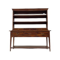 Willis Gambier - cherry wood dresser, the base fitted with three drawers and pot-board base, with three tier plate rack, fitted with small drawers