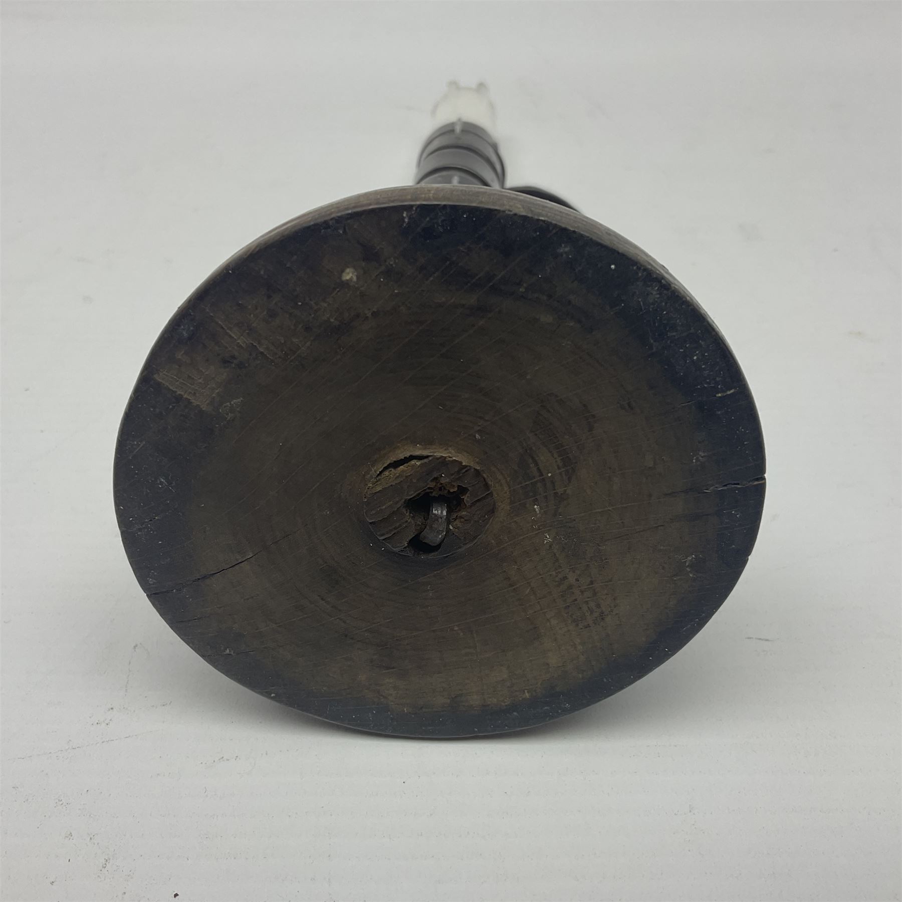 18th century spiral rat de cave candlestick on domed wooden base, H20cm