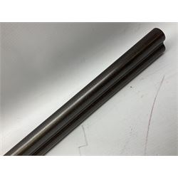 19th century John Jefferson of Scarborough 6-bore (modern 4-bore) double barrel side-by-side percussion gun, with 81cm stub twist damascus barrels (no provision for ramrod), well figured walnut stock with fine chequered grip and fore-end with horn tip and steel butt plate with long tang, well engraved lock and hammers with half-cock safeties on both sides, barrel sling swivel but rear sling swivel removed and replaced with silver escutcheon, London proofmarks, NVN, L128cm