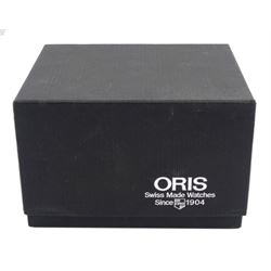 Oris automatic moon phase wristwatch, model No. 7528, on original brown leather strap, boxed with papers