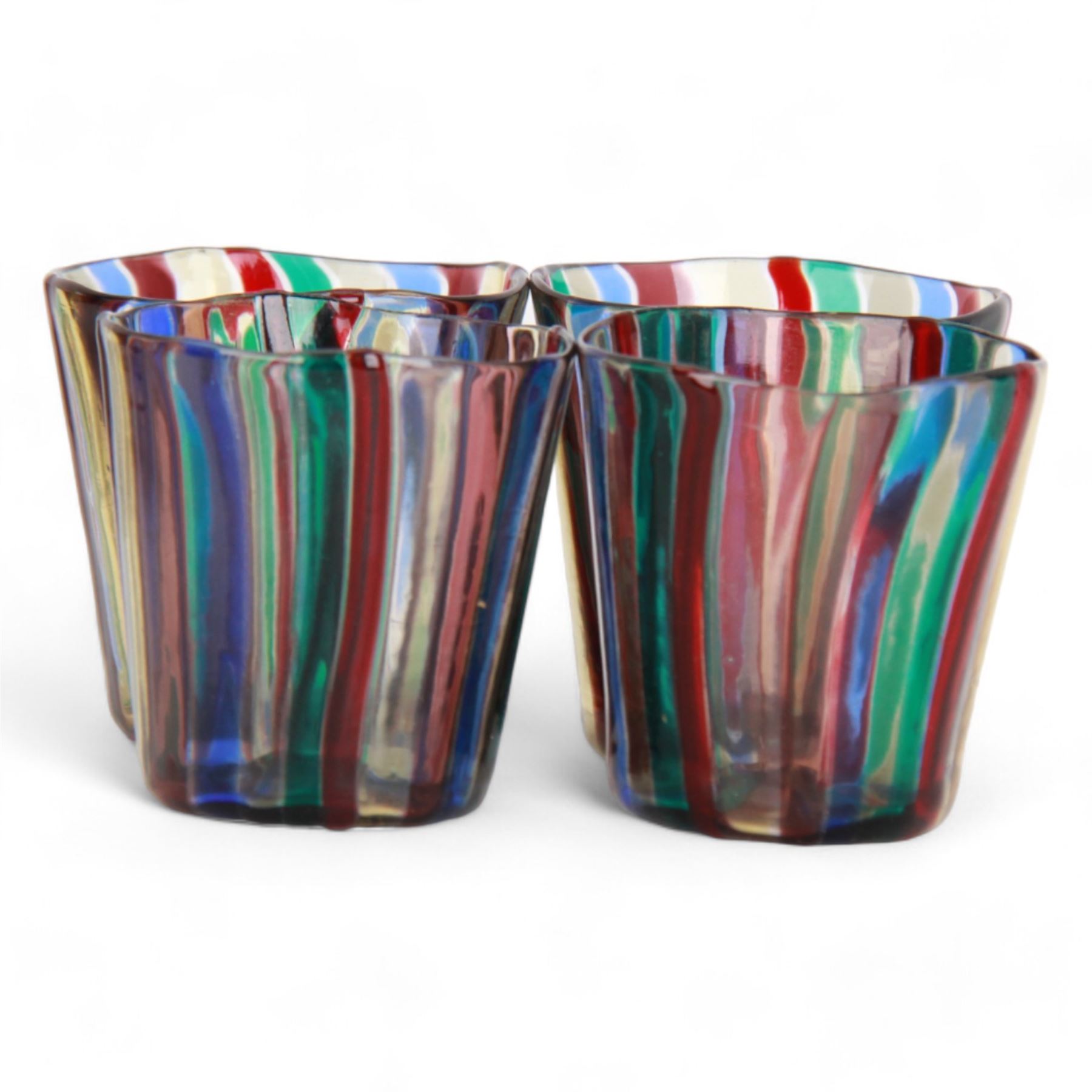 Murano dish by Gabrielle Urban Signed, together with a set of six glasses by Gio Ponti