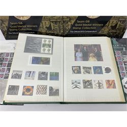 Queen Elizabeth II mint decimal stamps, mostly London 2012 Olympic games 1st class, face value of usable postage approximately 535 GBP