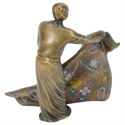 After Franz Bergmann bronzed sculpture of a carpet seller, with colourful painted highlights throughout, H19cm