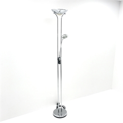  Chrome finish Uplighter with adjustable reading lamp, H182cm  
