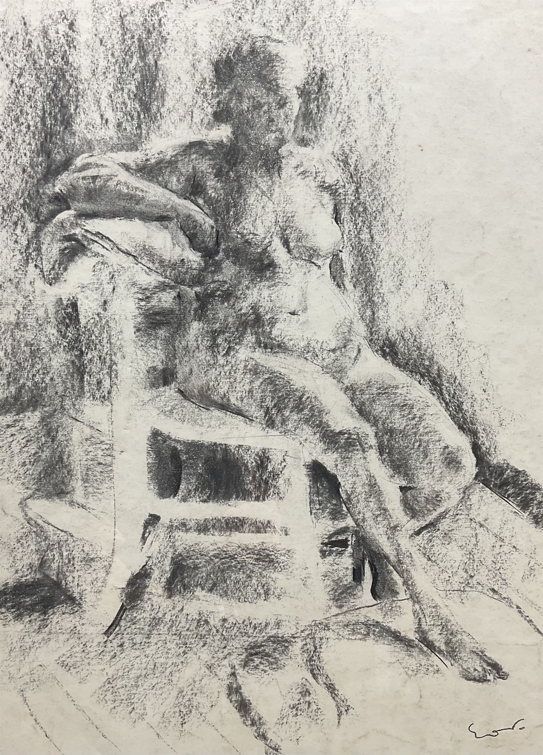 Emile Othon Friesz (French 1879-1949): Seated Female Nude, charcoal signed with the artist's stamp 53cm x 39cm