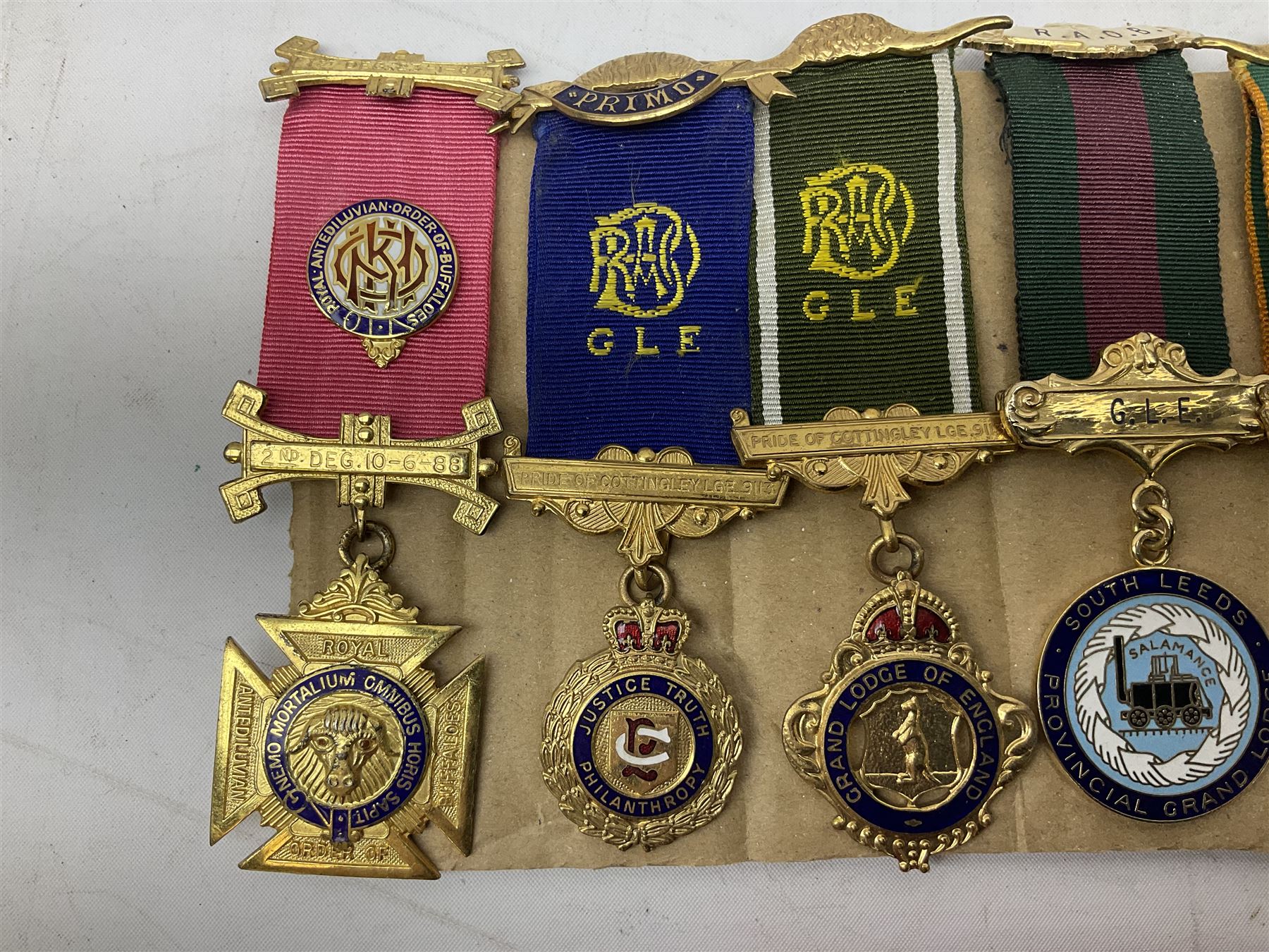 Masonic and similar jewels/medals to include Royal Antediluvian Order of Buffaloes, hallmarked, L.A Vallette Lodge No. 815, hallmarked, R.A.O.B Justice Truth Philanthropy, etc 