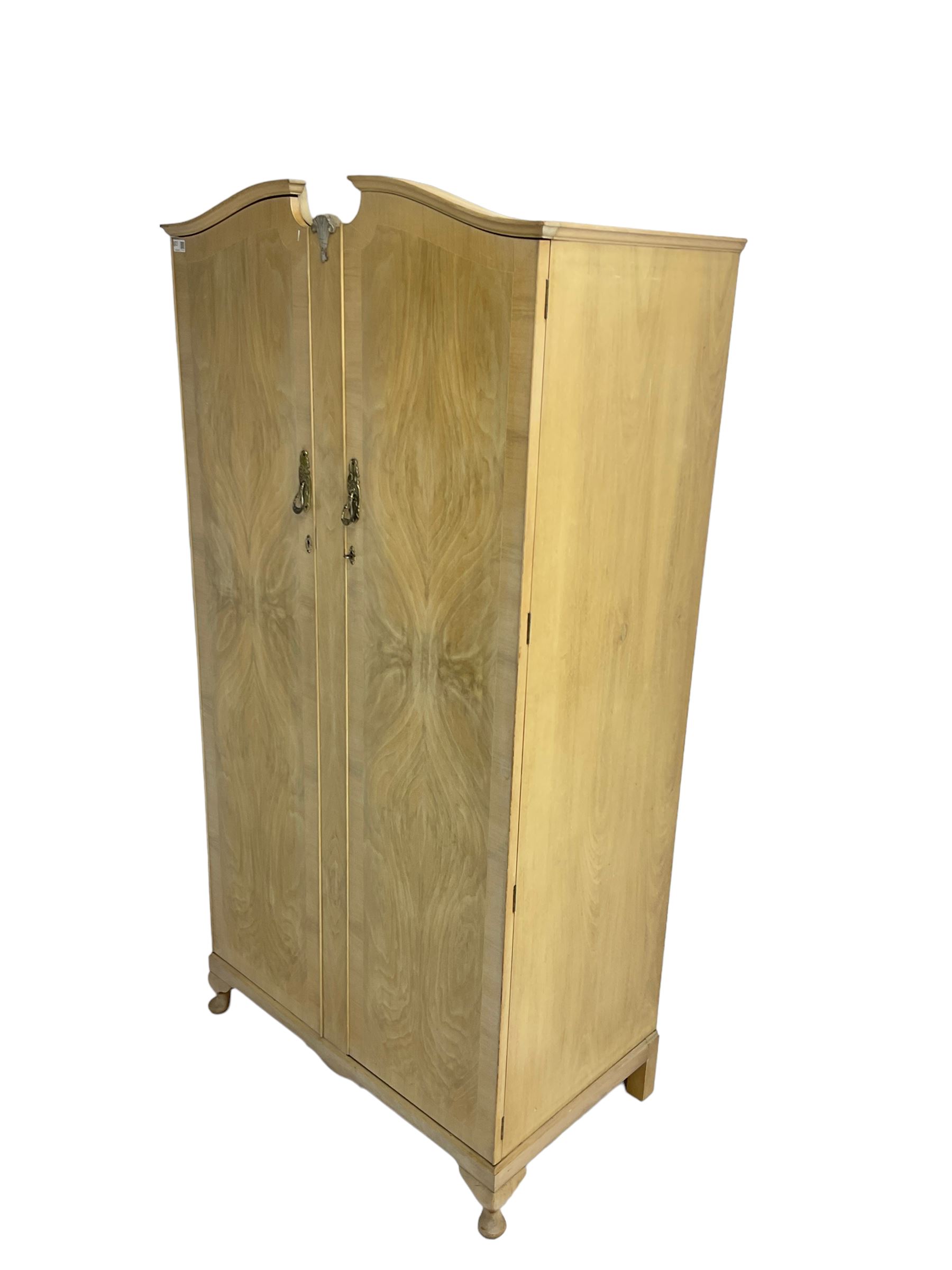 F Wrighton & Sons Ltd -  French style painted serpentine dressing table, with triple mirror back, on cabriole supports (106cm x 55cm x 135cm), and F Wrighton & Sons Ltd - French style narrow double wardrobe (92cm x 54cm x 187cm)